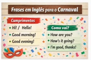 Cumprimentos em inglês e perguntas como “How are you?” para o Carnaval 2026