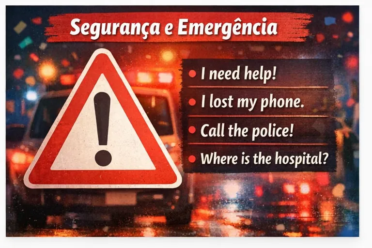 Frases em inglês para segurança e emergência no Carnaval 2026