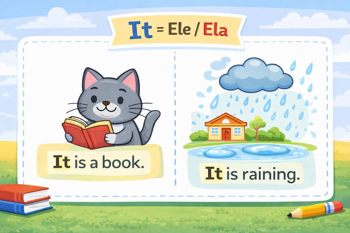 exemplos de uso do pronome it em ingles it is a book it is raining